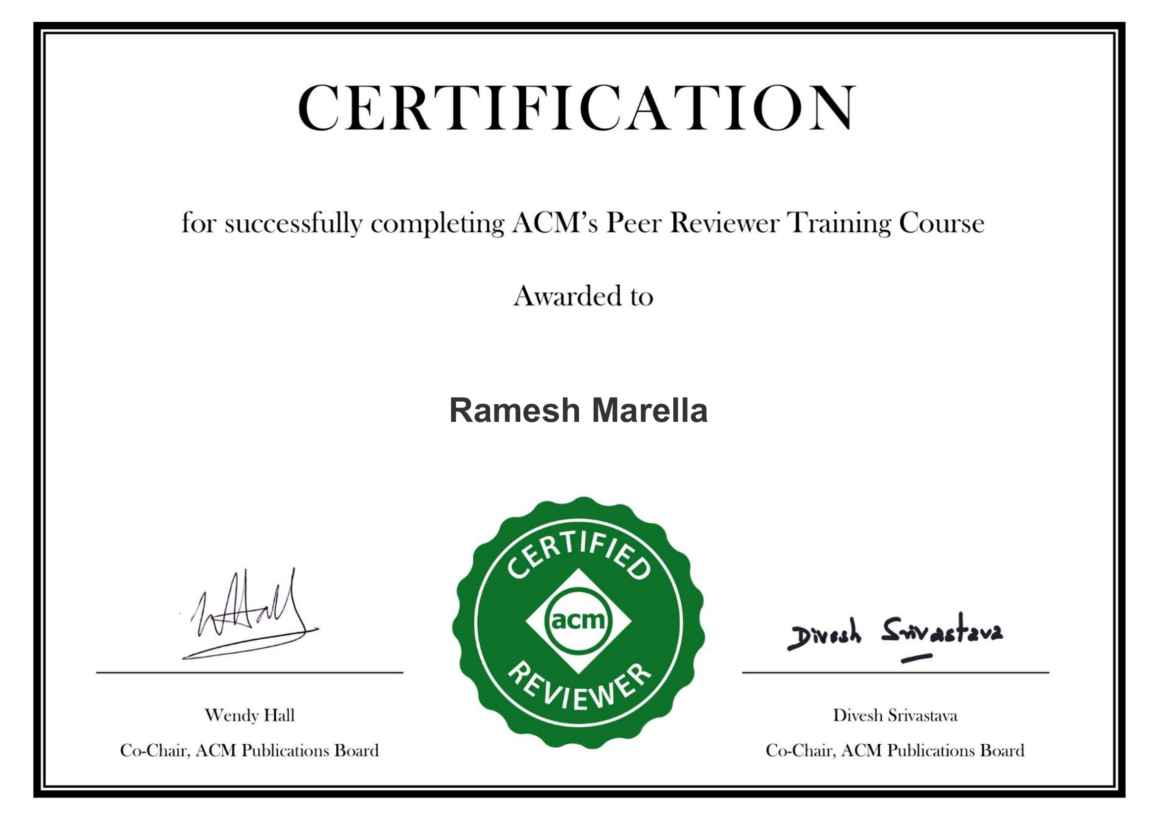 ACM Certified Reviewer